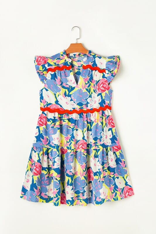 Floral Notched Dress with Ric Rac Kentce 