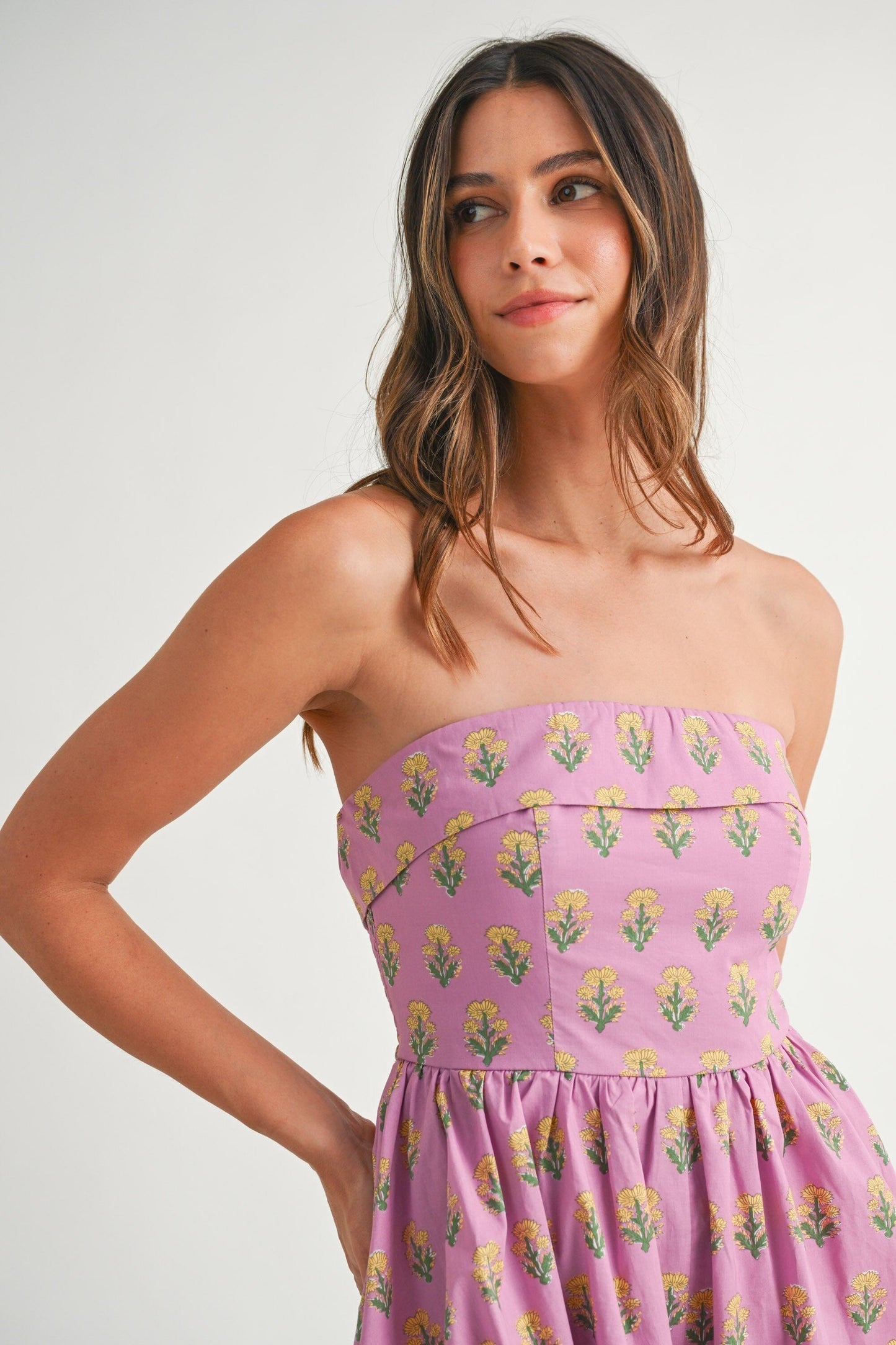 FLORAL PRINT BACK SMOCKED TUBE ROMPER mable 