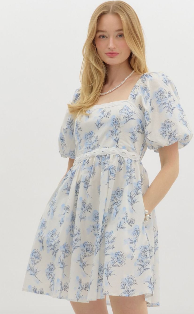 Floral Print Braided Waist Detail Dress entro 