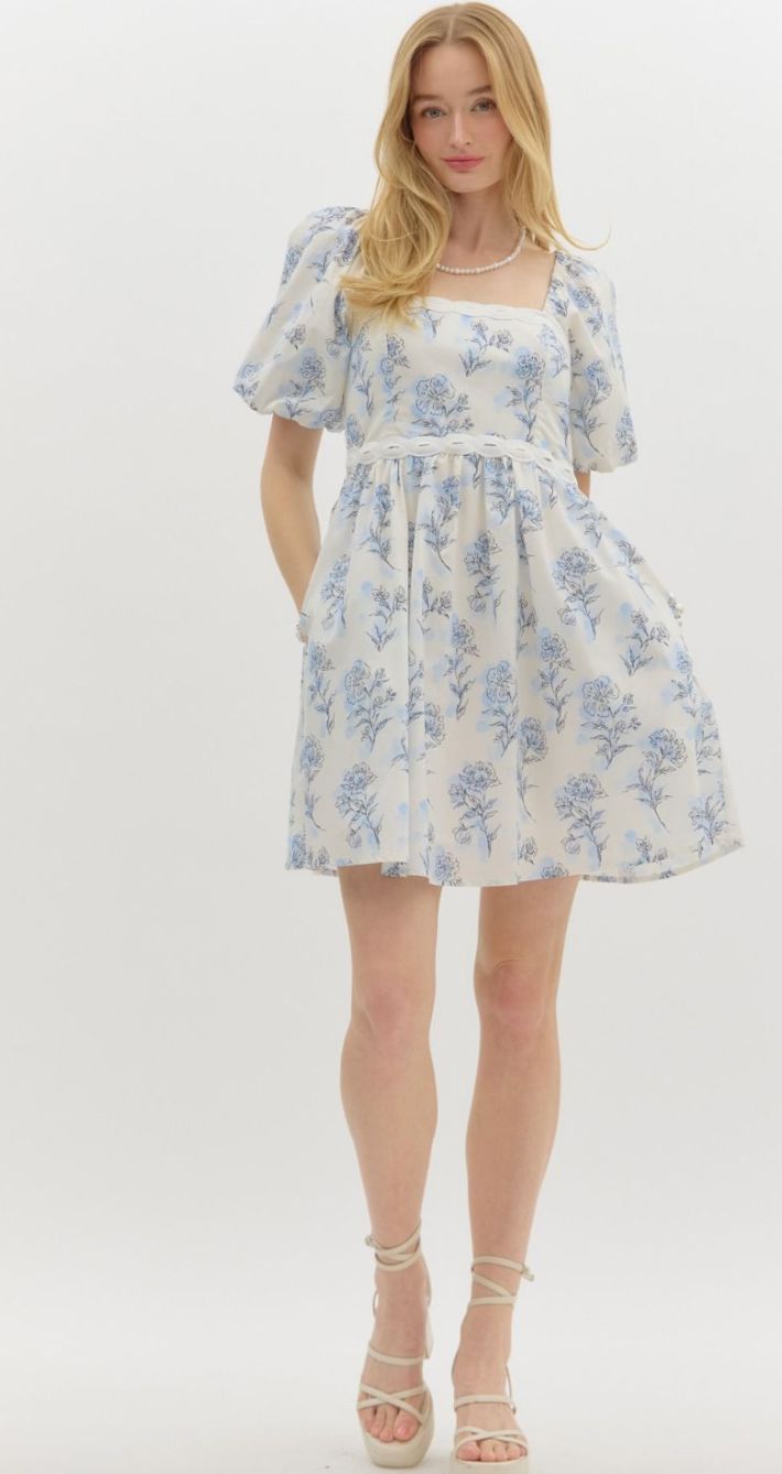 Floral Print Braided Waist Detail Dress entro 