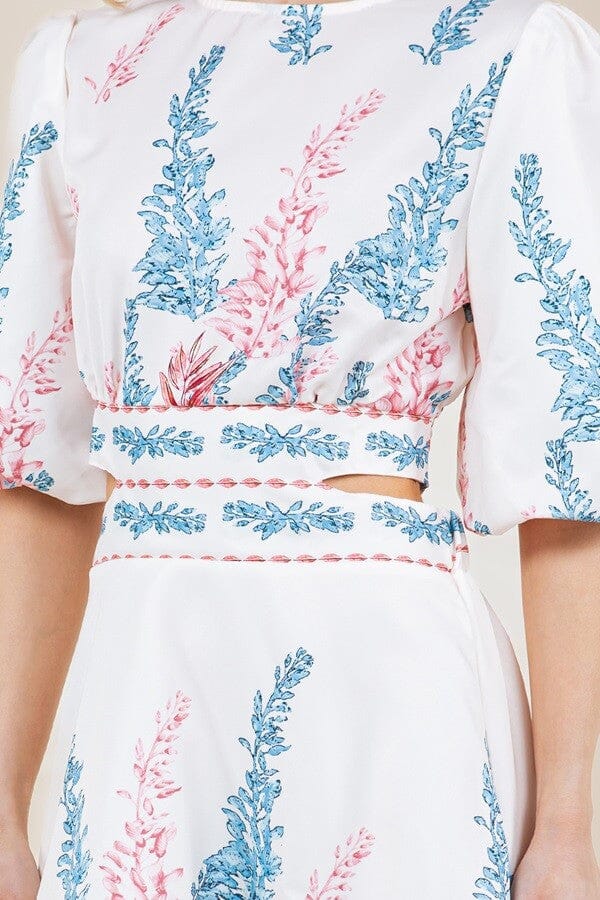 Floral Print Bubble Sleeve Tie Back Dress Sundayup 