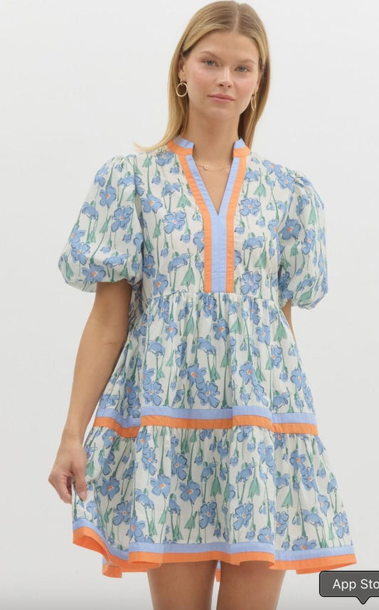 Floral Print Dress w/ multicolor band Entro 
