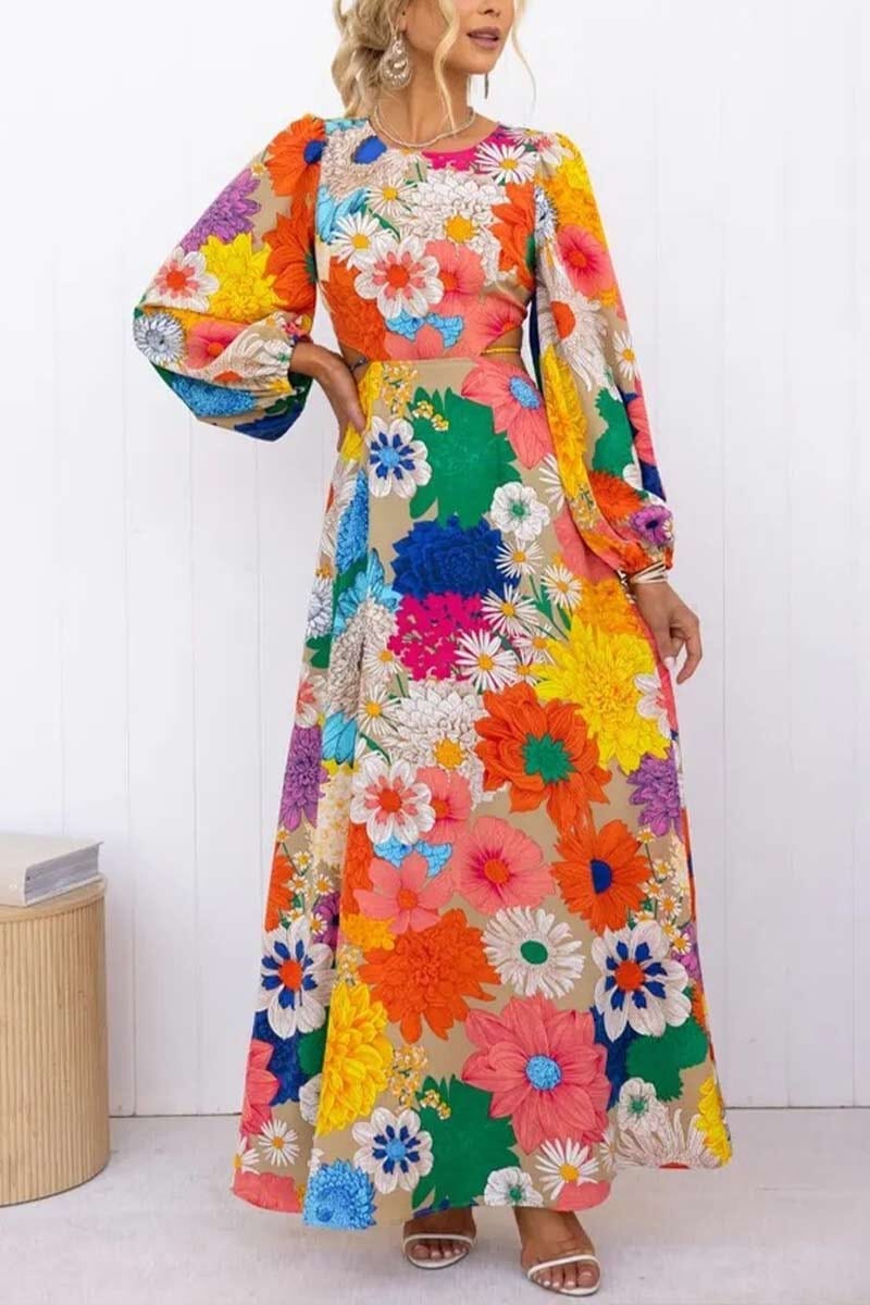 Floral Print Lantern Sleeve Maxi Dress Mayah Overseas 