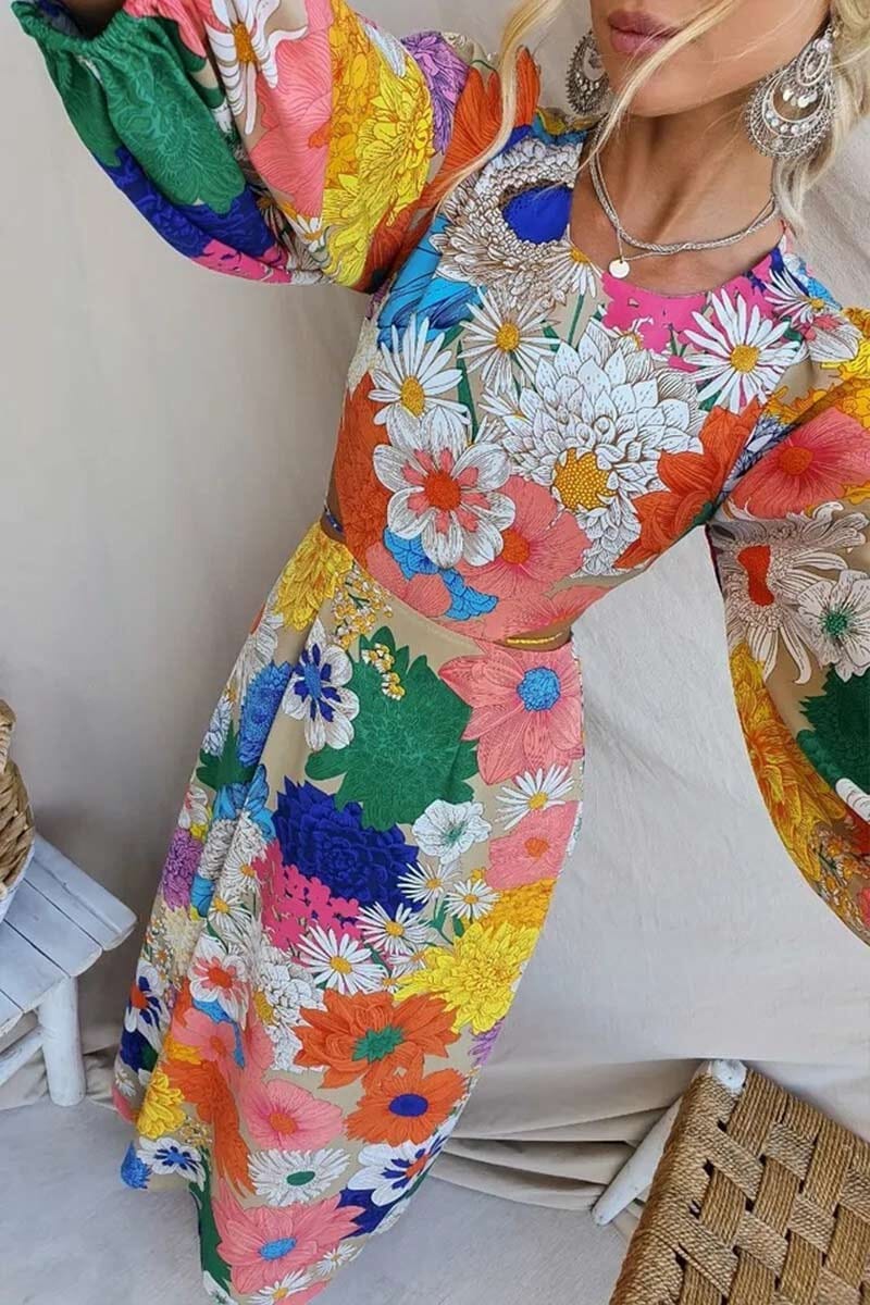 Floral Print Lantern Sleeve Maxi Dress Mayah Overseas 