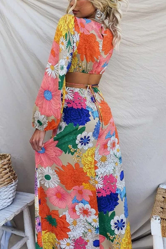 Floral Print Lantern Sleeve Maxi Dress Mayah Overseas 