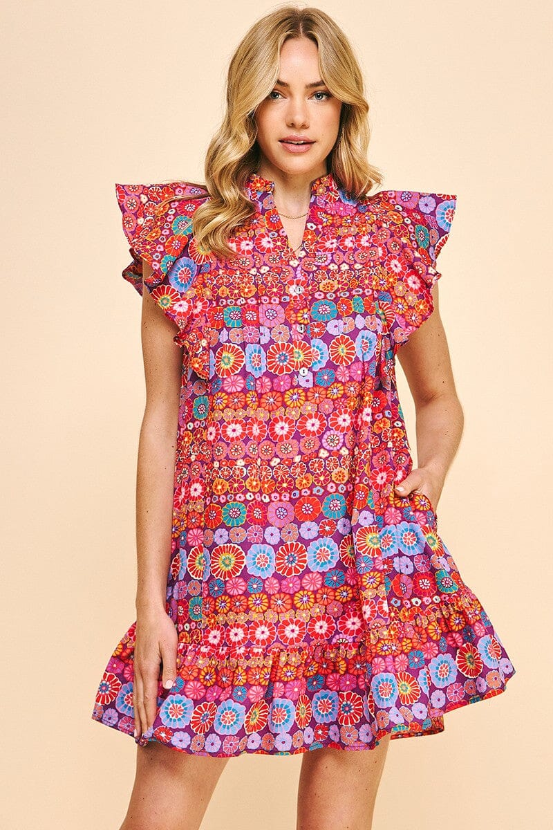 FLORAL PRINT PICTUCK MINI DRESS Pinch 