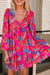 Floral Print V Neck Bubble Sleeve Ruffled Dress Kentce 