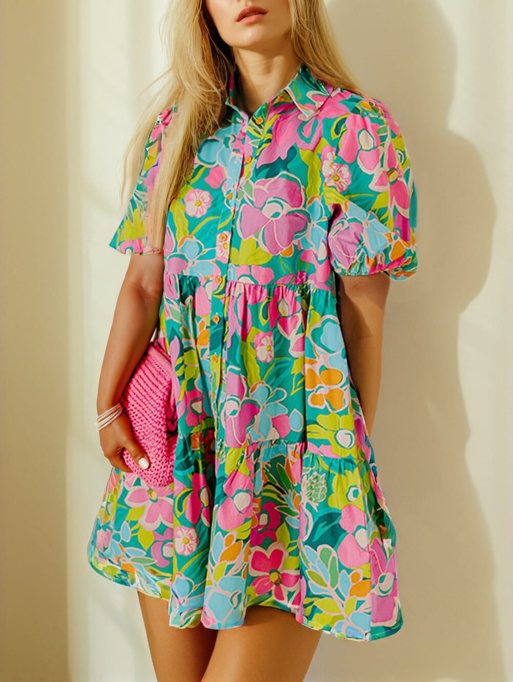 Floral Puff Sleeve Dress Shiying 