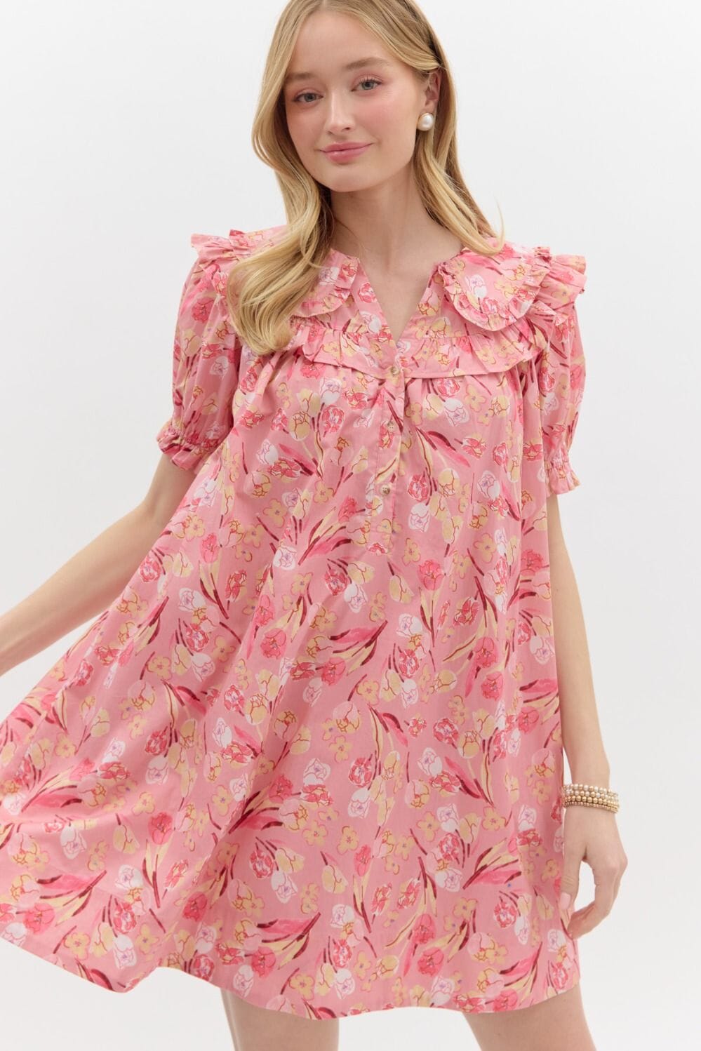 Floral Ruffle Collar Dress Entro 