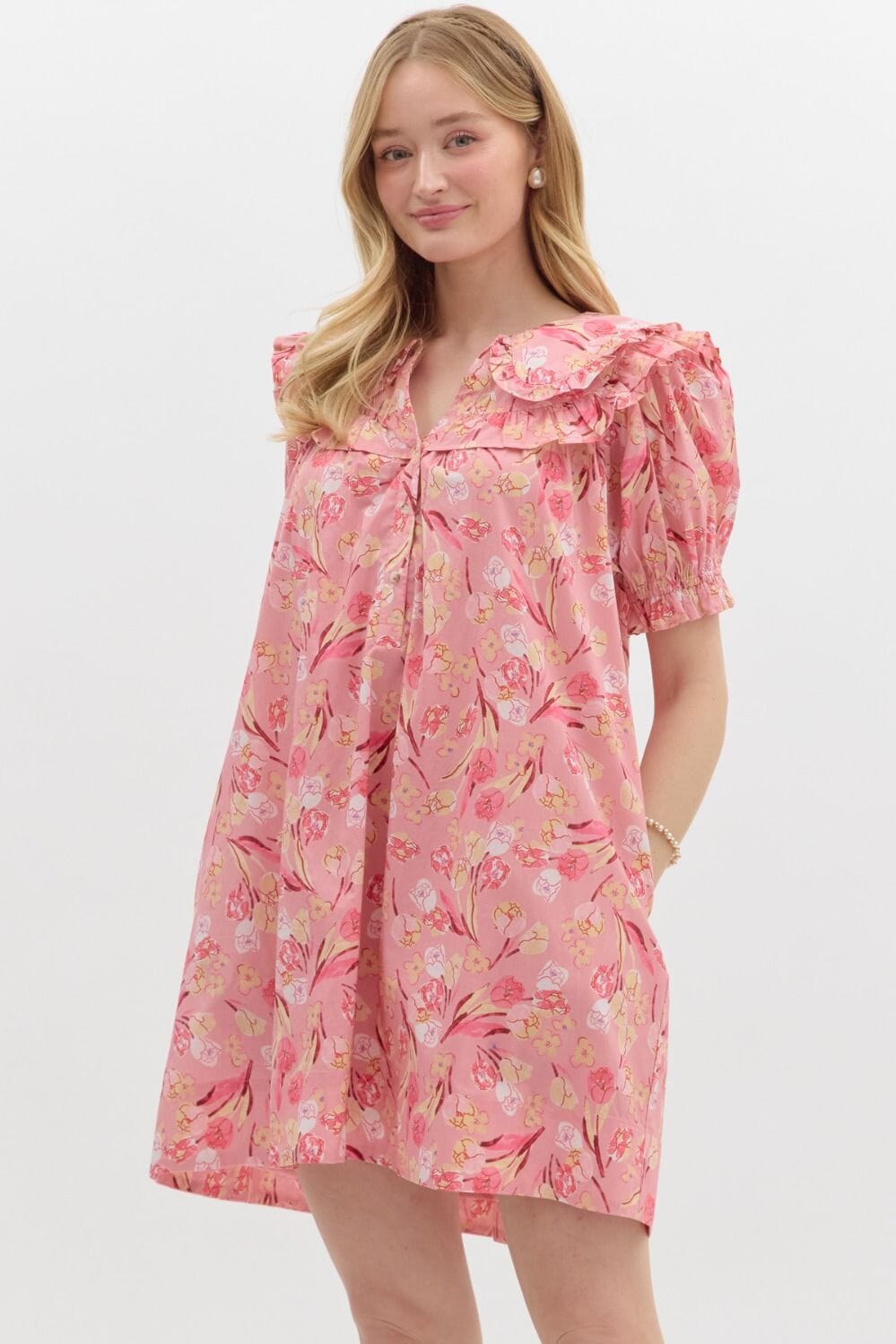 Floral Ruffle Collar Dress Entro 