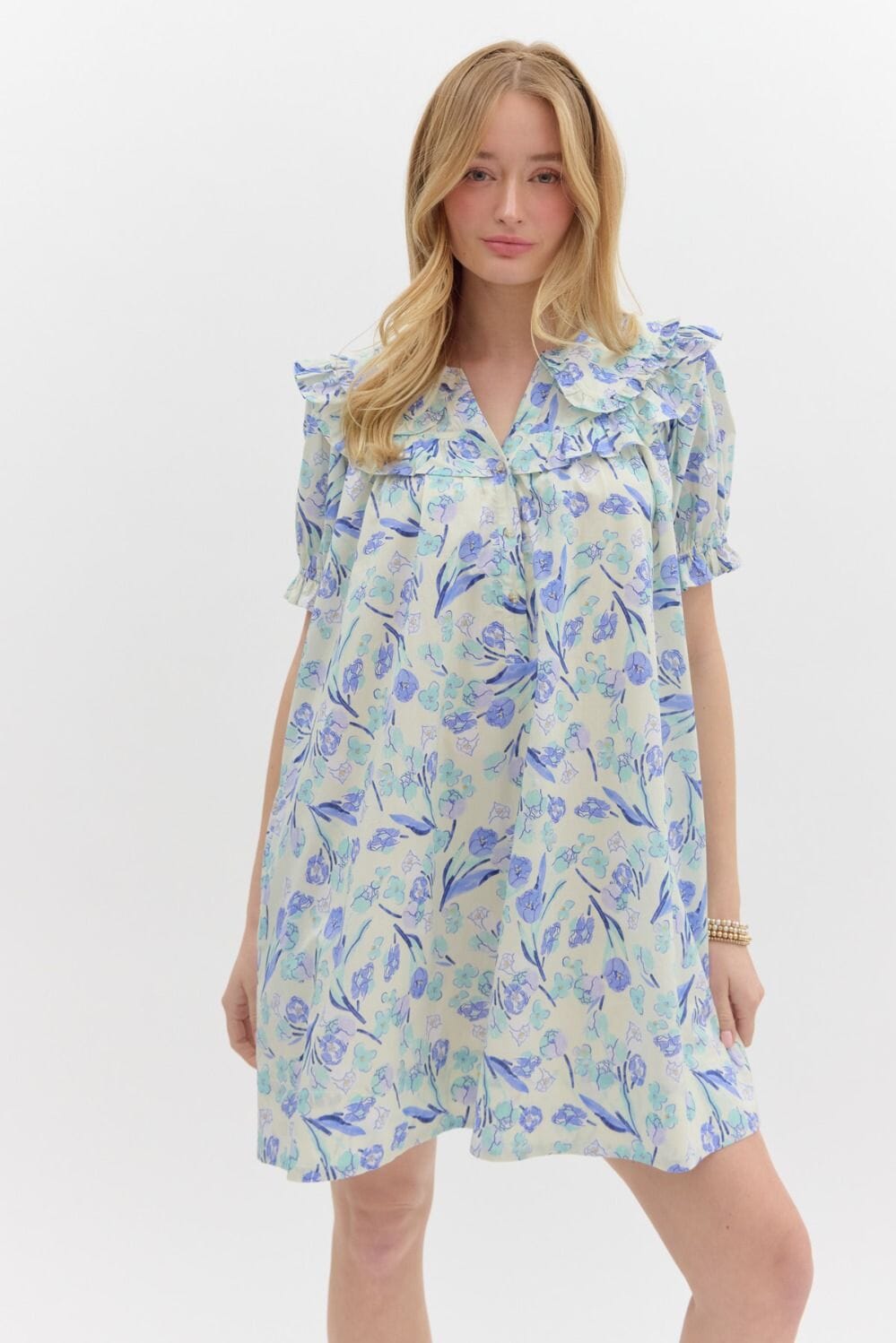 Floral Ruffle Collar Dress Entro 