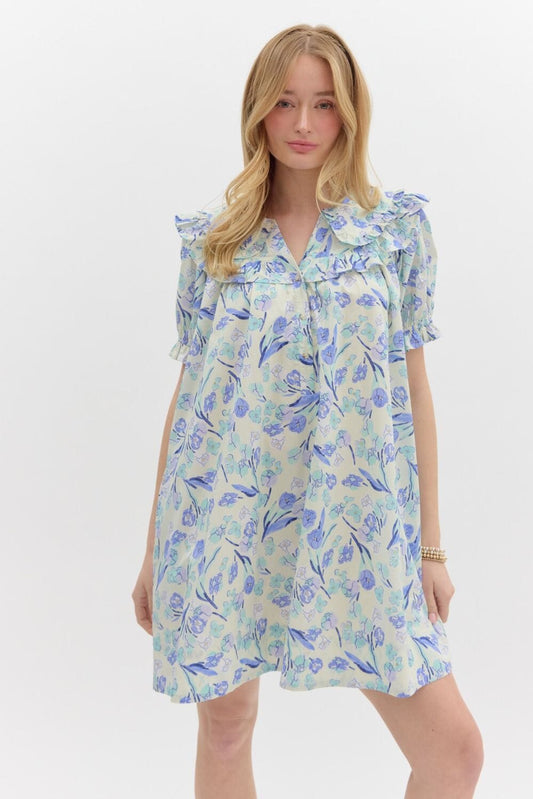 Floral Ruffle Collar Dress Entro 