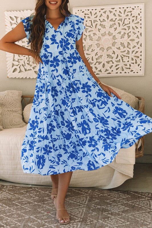 Floral Split Neck Midi Shewin 