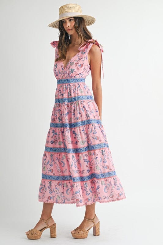 Floral Striped Shoulder Tie Maxi Mable 