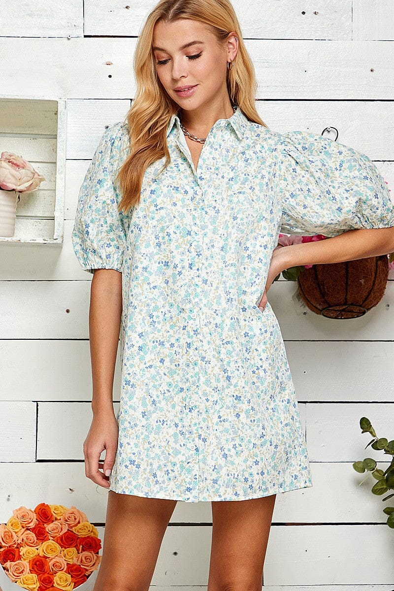 FLORAL TEXTURED BUTTON DOWN DRESS sweet lemon 