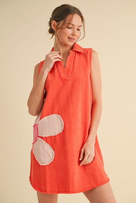 Flower Patch Collared Dress jodifil small Tangerine 