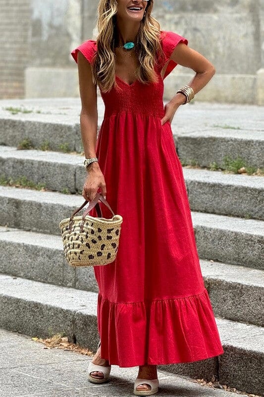 Flutter Sleeve Maxi Dress Shewin 