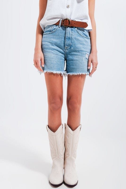 Frayed Hem Shorts in Light Blue Q2 