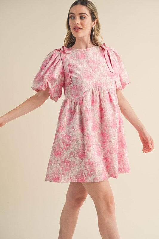 French Floral Puff Sleeve Bow Shoulder Dress &merci 