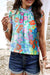 Frilled Neck Floral Sleeveless Top Shewin 