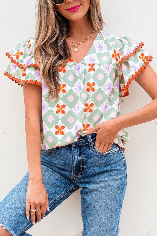 Geometric Floral Top Kentce 