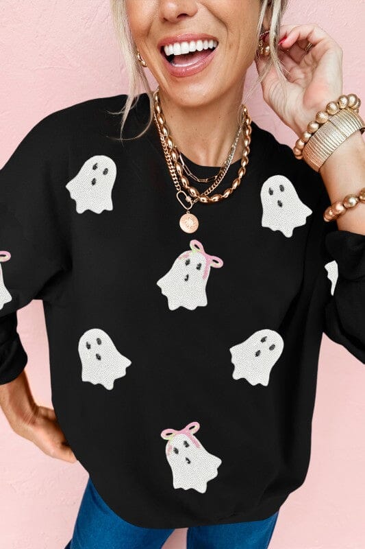 Ghost Sequin Bow Sweatshirt Shewin 
