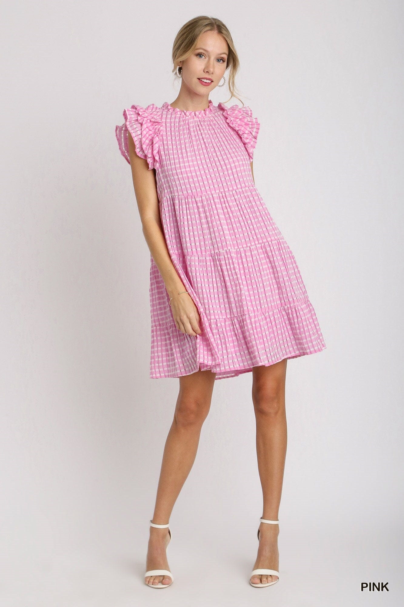 Gingham Flutter Sleeve Dress Umgee 