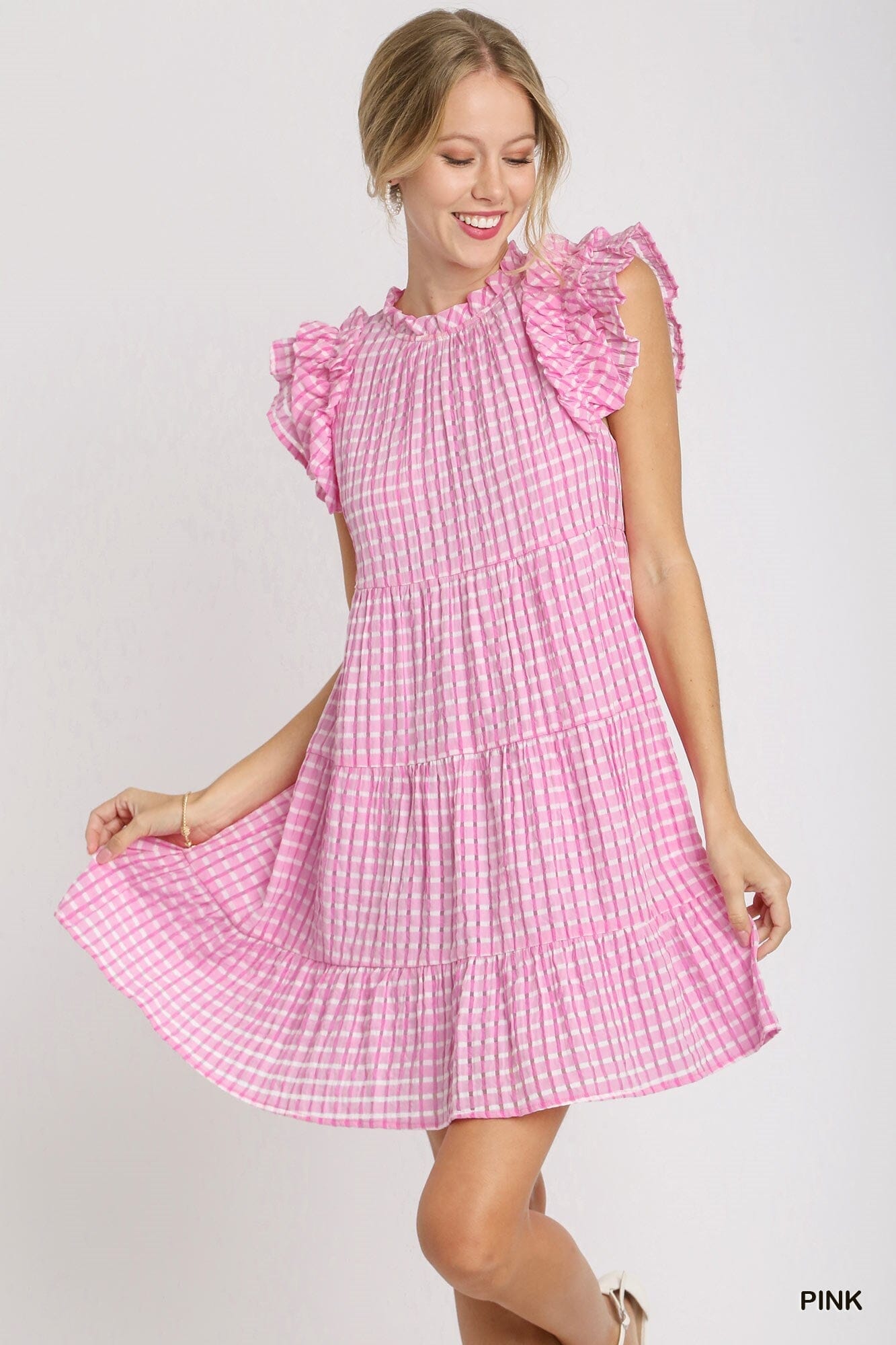 Gingham Flutter Sleeve Dress Umgee 