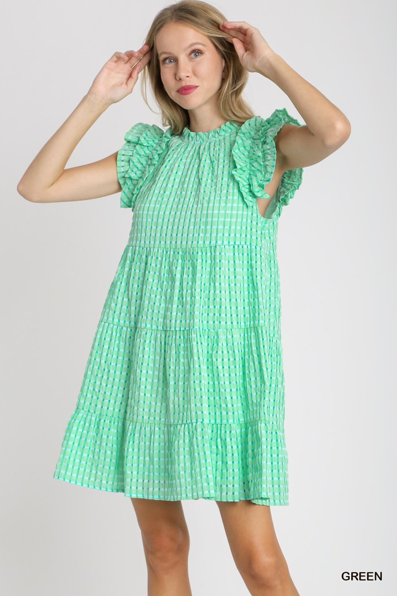Gingham Flutter Sleeve Dress Umgee 