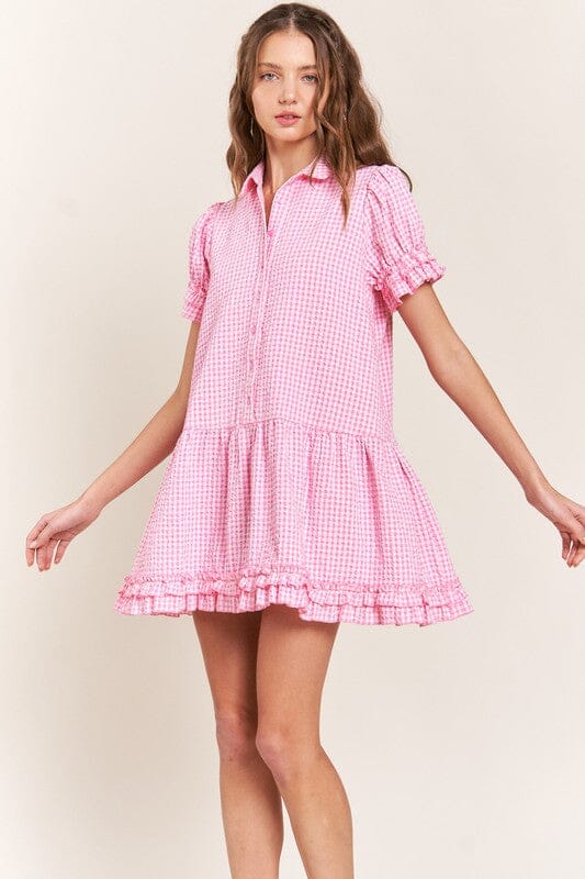 Gingham Shirt Dress with Ruffle Hem In The Beginning 