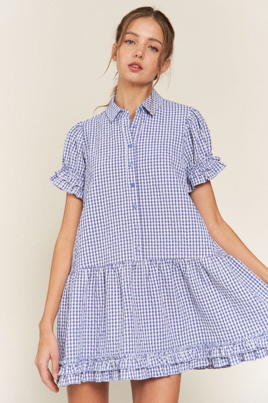 Gingham Shirt Dress with Ruffle Hem In The Beginning 