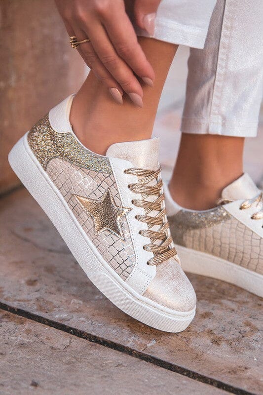 Gold Patchwork Star Sneakers Shewin 