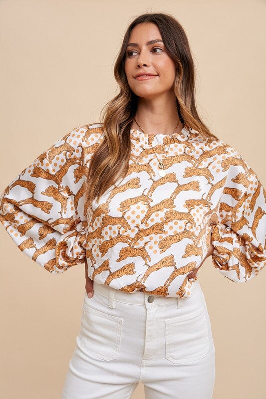 Golden Tiger Frilled Neck Blouse Annie Wear 