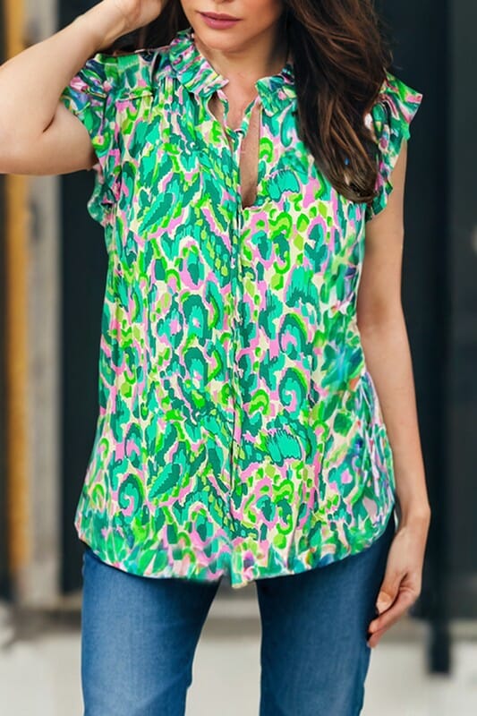 Green Abstract Top with Ties Kentce 