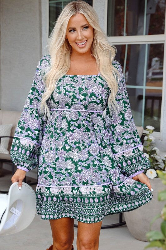 Green and Lavender Bohemian LS Dress Kentce 