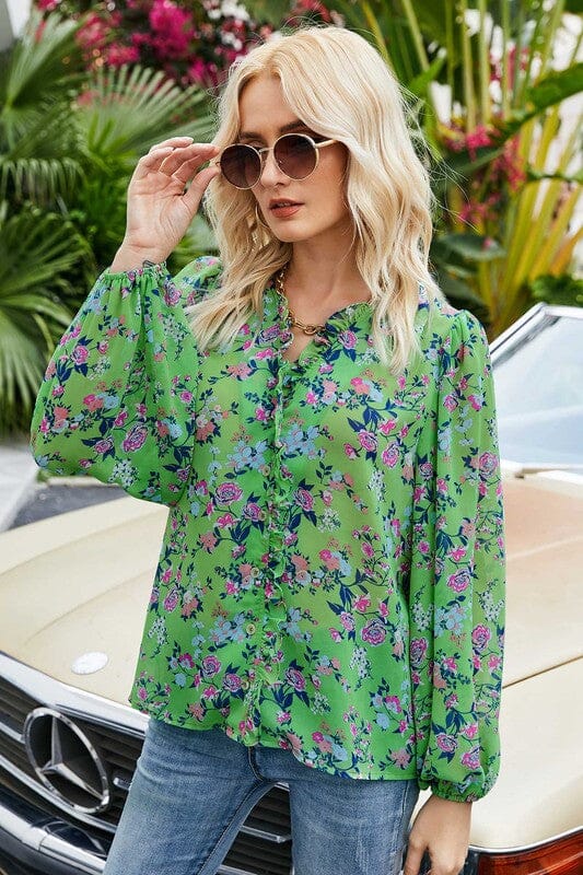 Green Floral Frilled Top Asia Direct 