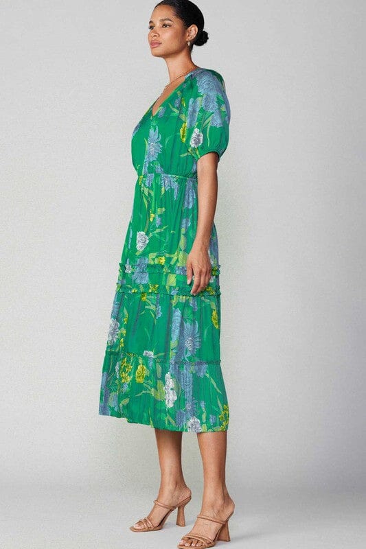 Green Floral Puff Sleeve Maxi current air 