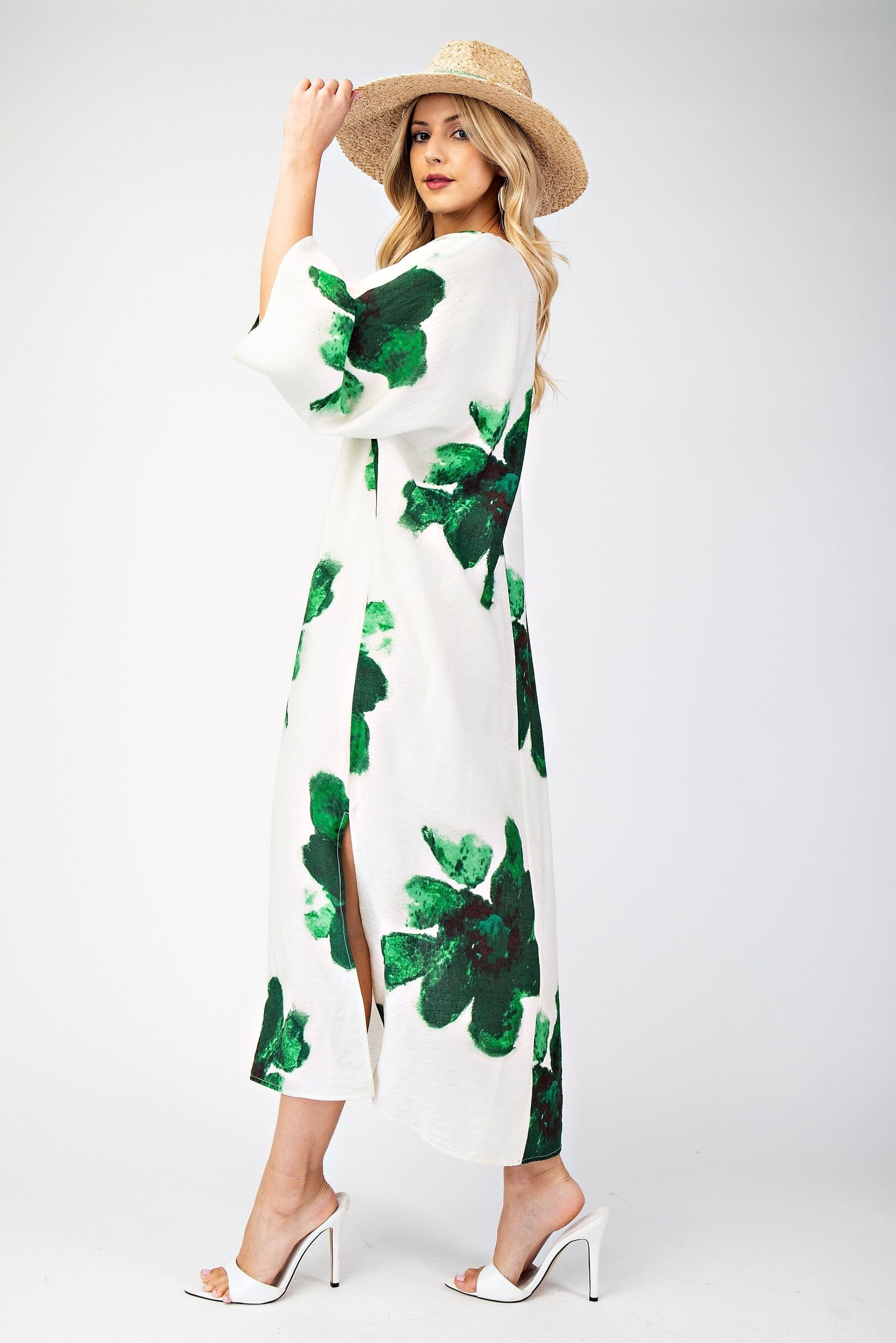 Green Floral Pull Over Boat Neck Maxi Dress Gigio 