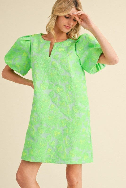 Green Flower Jacquard Embroidery Dress jodifil 