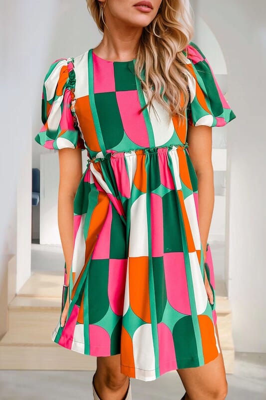 Green Mod Print Dress Shiying 