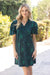 Green Ruffle V Neckline Bubble Sleeve Dress voy 