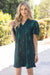 Green Ruffle V Neckline Bubble Sleeve Dress voy 