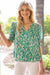 Green Swirl Smocked Sleeve Top Voy 