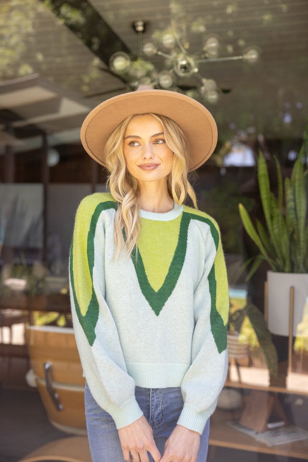 Green V Knit Sweater Voy 