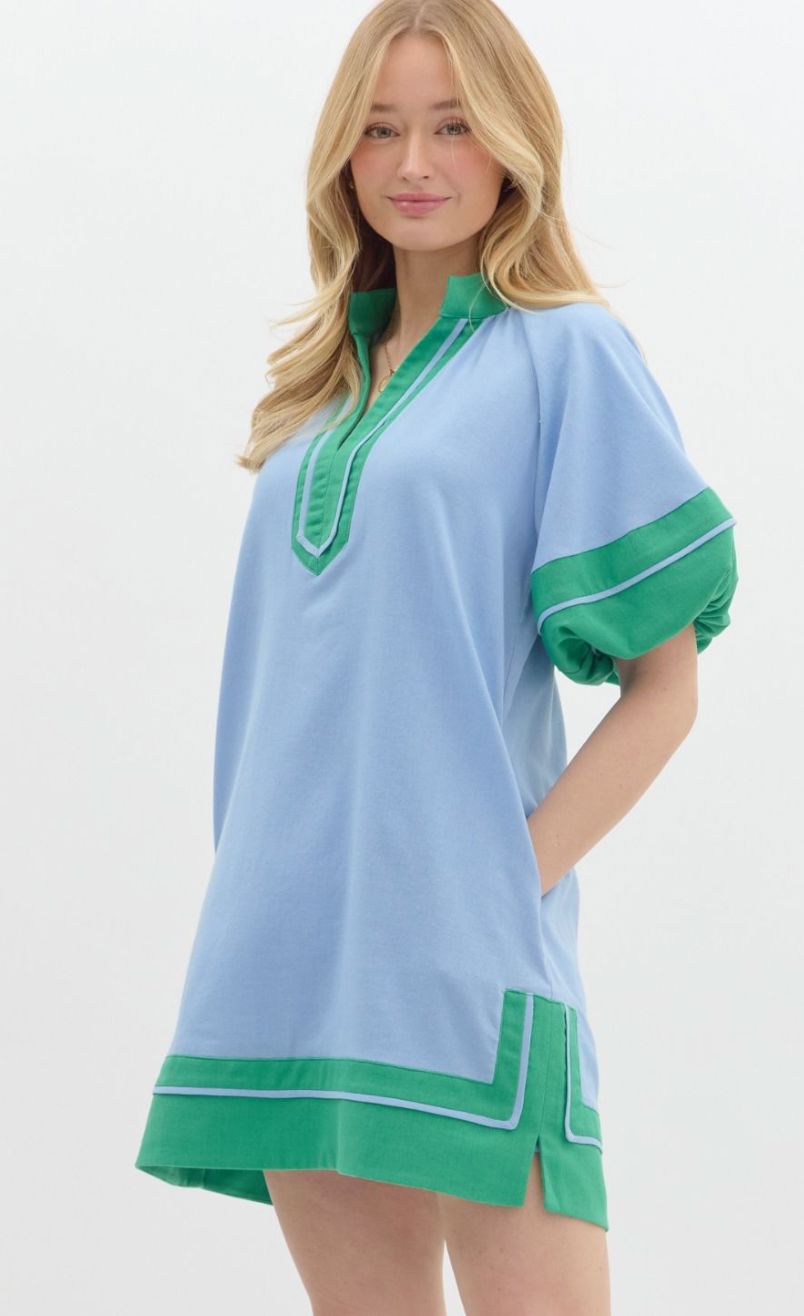 Green/Blue Colorblock Poplin Dress entro 