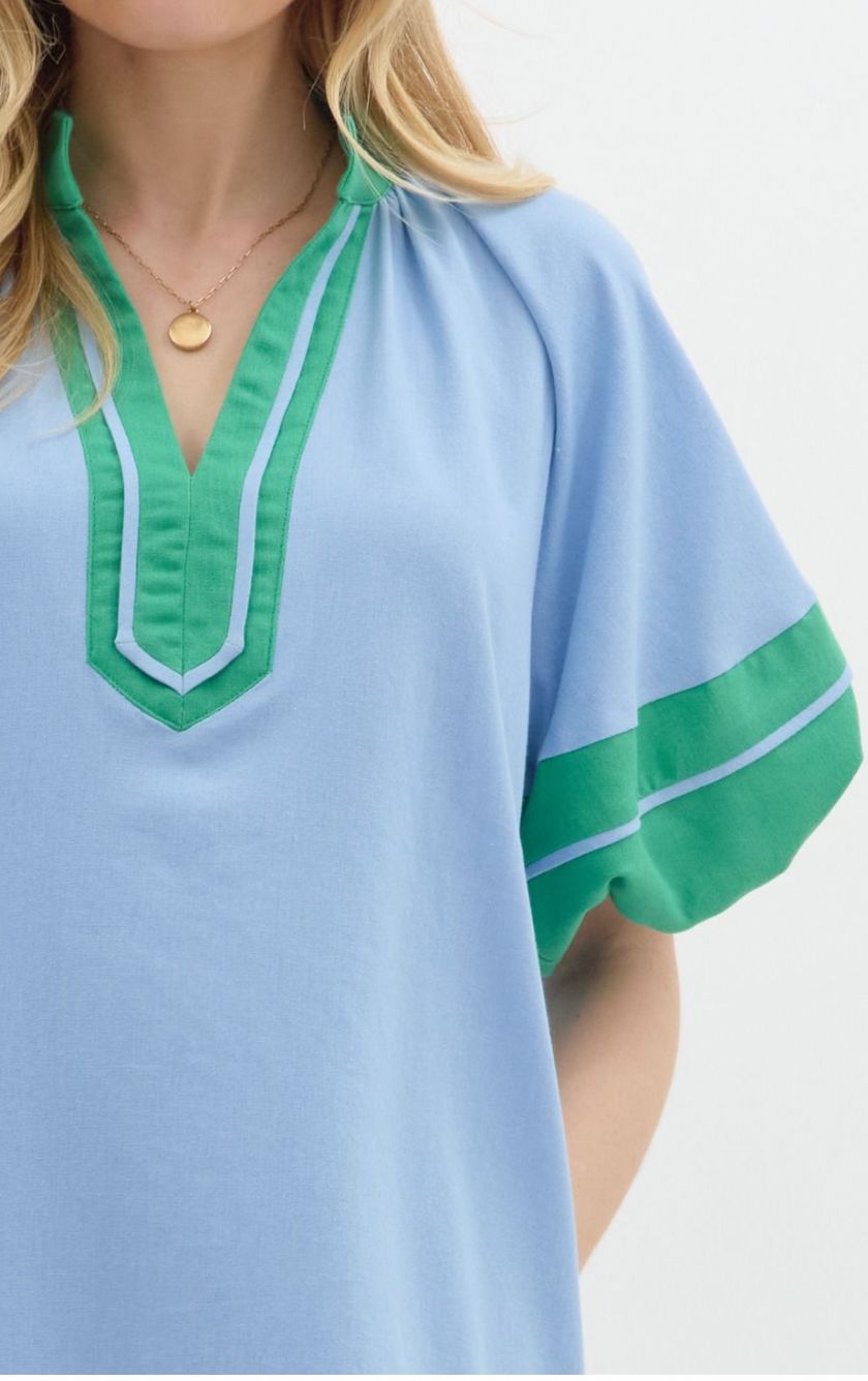 Green/Blue Colorblock Poplin Dress entro 
