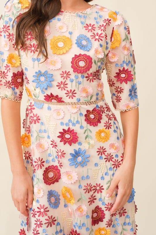 Half Sleeve Midi with 3D Flowers just me 