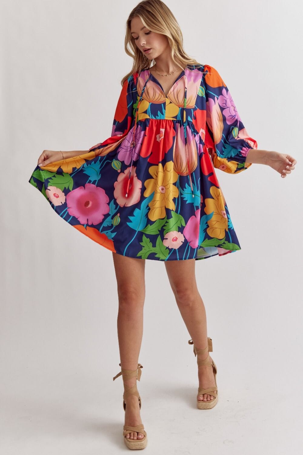 Half Sleeve Puff Floral Dress entro 