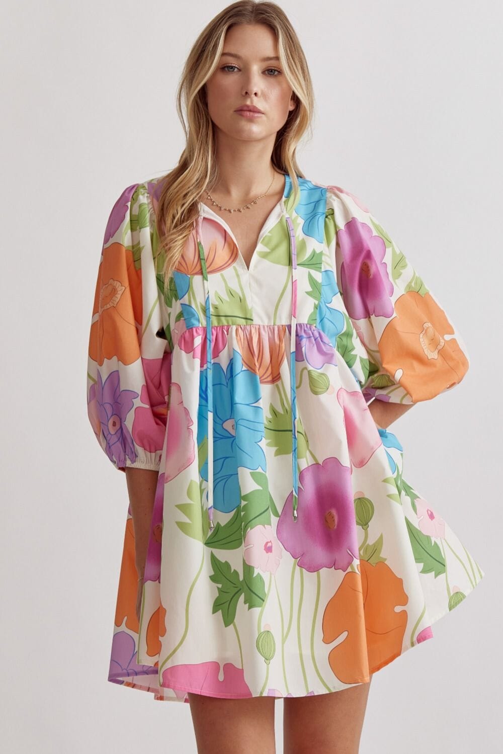 Half Sleeve Puff Floral Dress entro 