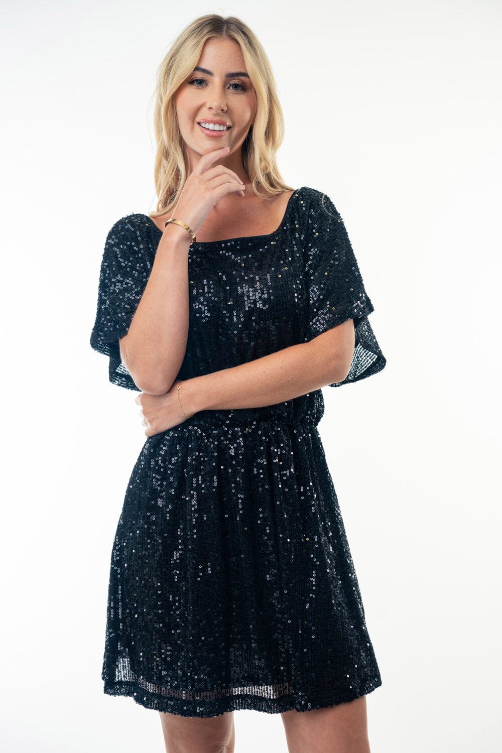 Half Sleeve Sequin Knit Dress white birch 